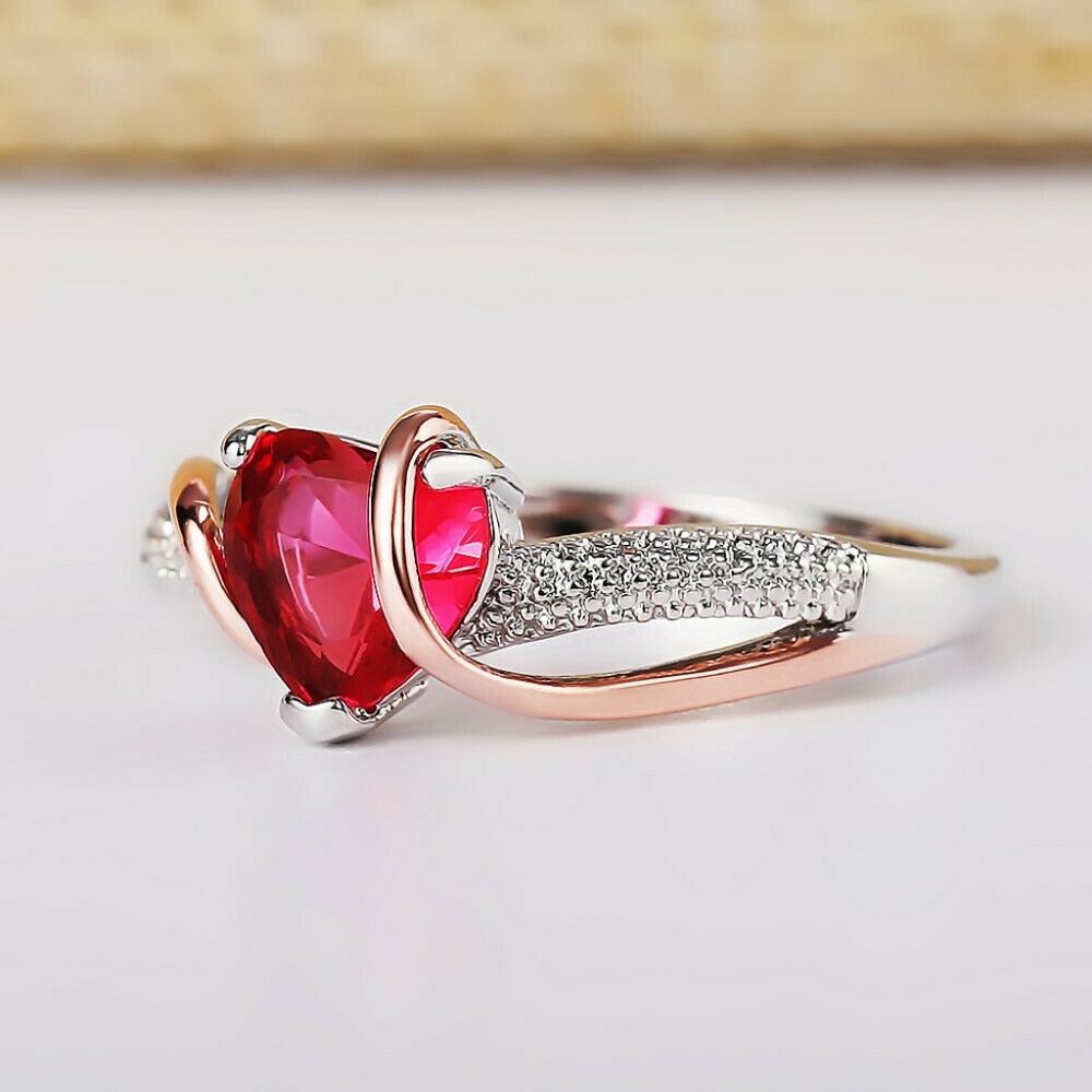 Two Tone 925 Silver Romantic Valentine Heart Cut CZirconia Ring Size 6-10 - Picture 4 of 4